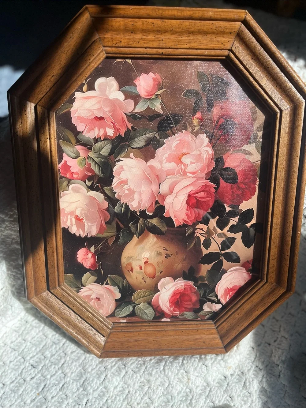 Framed Floral Canvas Print Wall Art - Pink Rose Bouquet
